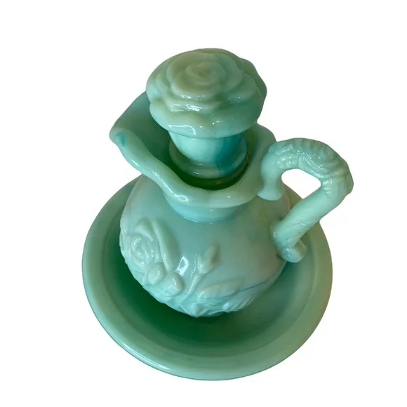 COPY - Vintage 1978 Avon Victoriana Blue & green Jadeite Glass Pitcher Bowl mil… - Picture 3 of 10